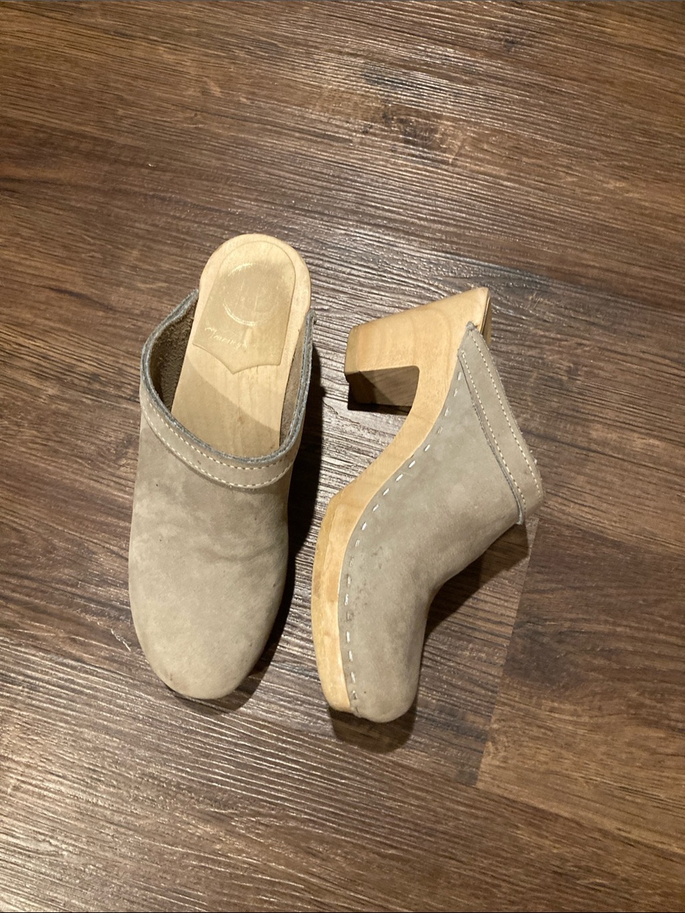 No. 6 Suede Clogs with Wood Block Heel